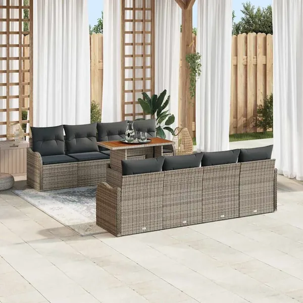 Ensemble de canapé de jardin 9 pcs Gris Poly rotin