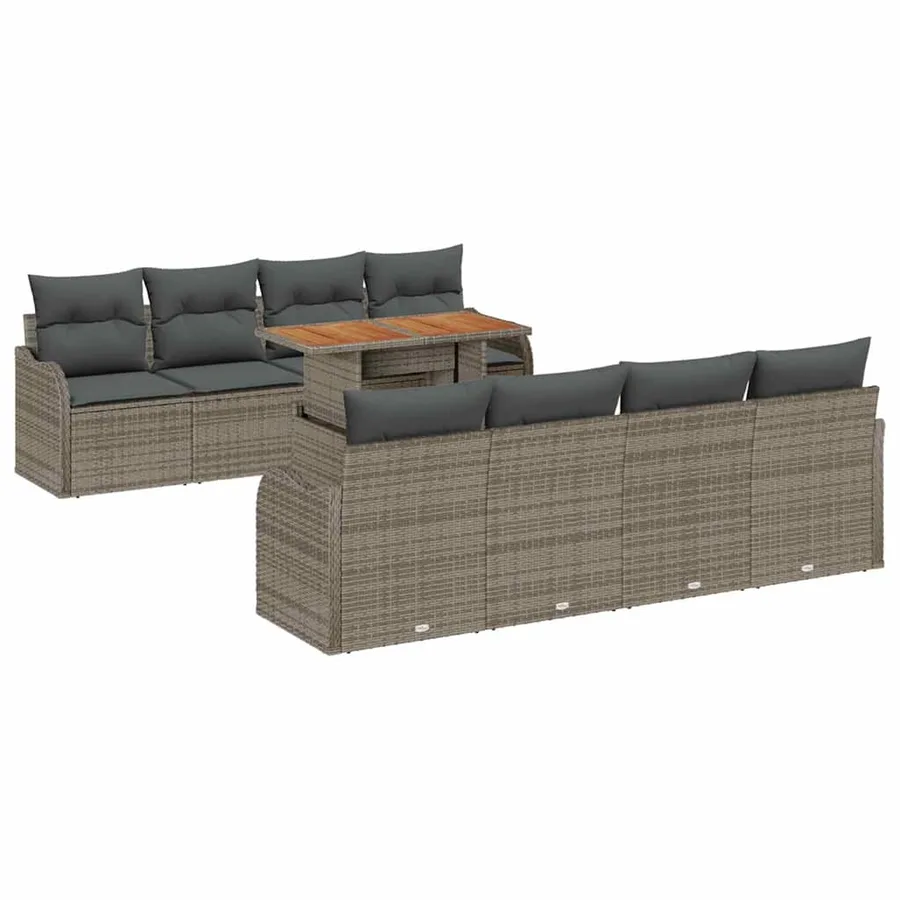 Ensemble de canapé de jardin 9 pcs Gris Poly rotin - 2