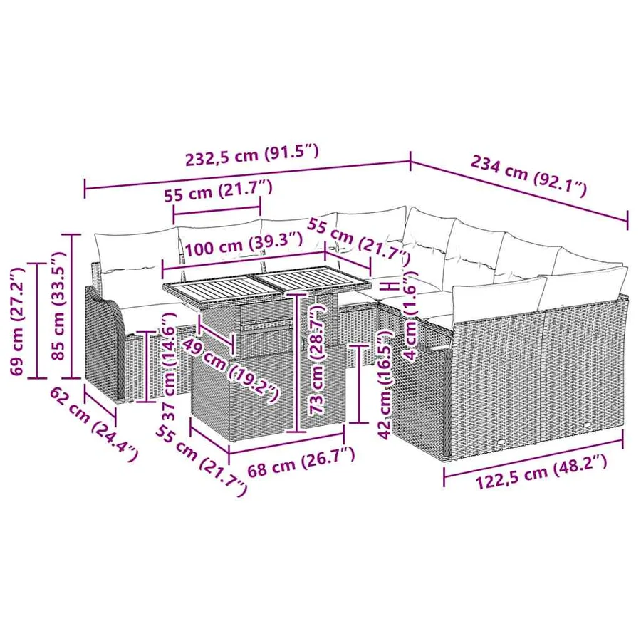 Ensemble de canapé de jardin 9 pcs Gris Poly rotin - 15