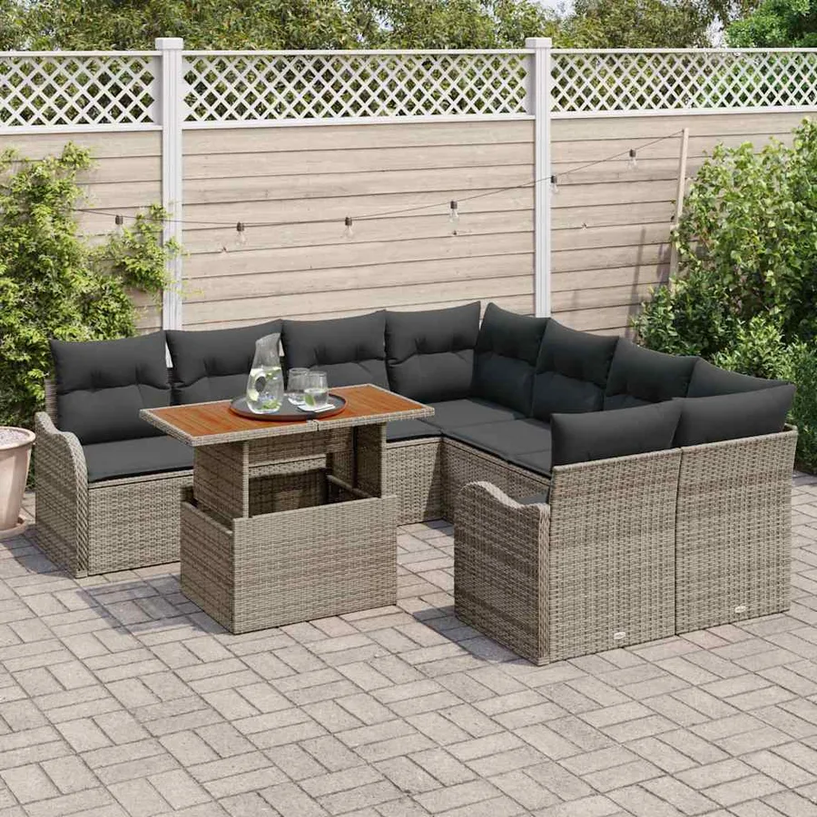Ensemble de canapé de jardin 9 pcs Gris Poly rotin - 3