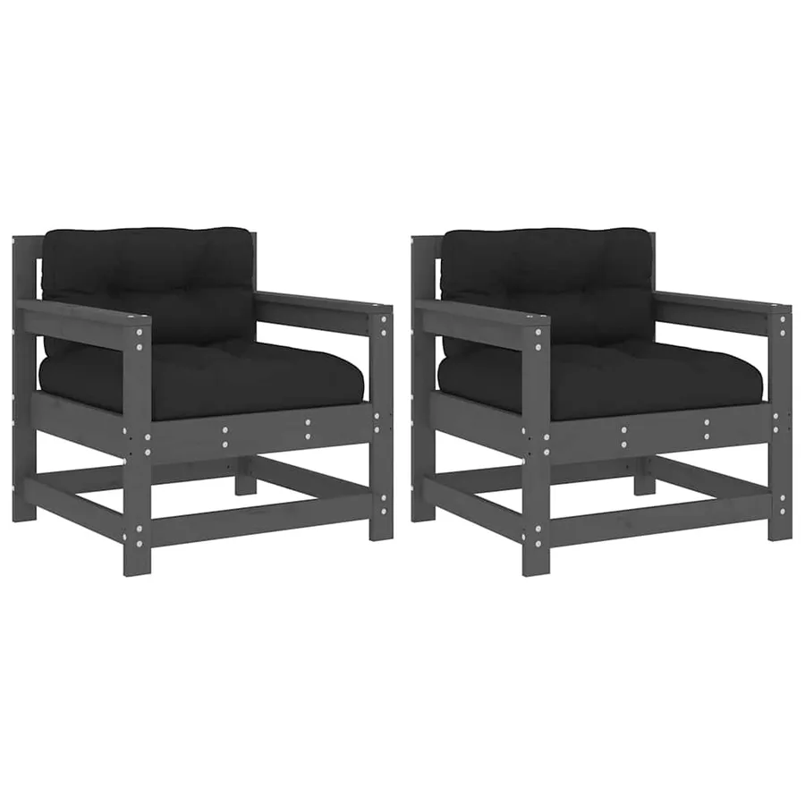 Chaises de jardin et coussins lot de 2 gris bois de pin massif - 2