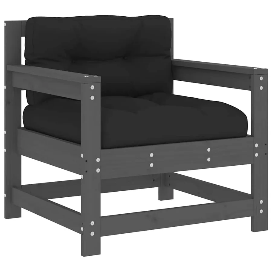Chaises de jardin et coussins lot de 2 gris bois de pin massif - 3