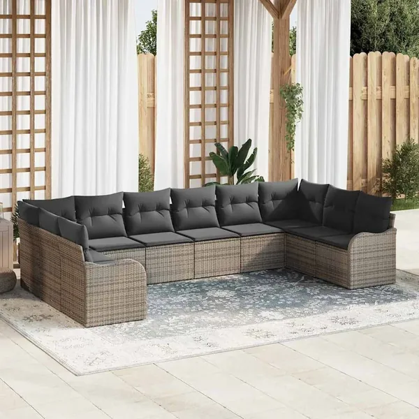 Ensemble de canapé de jardin 10 pcs Gris polyrotin