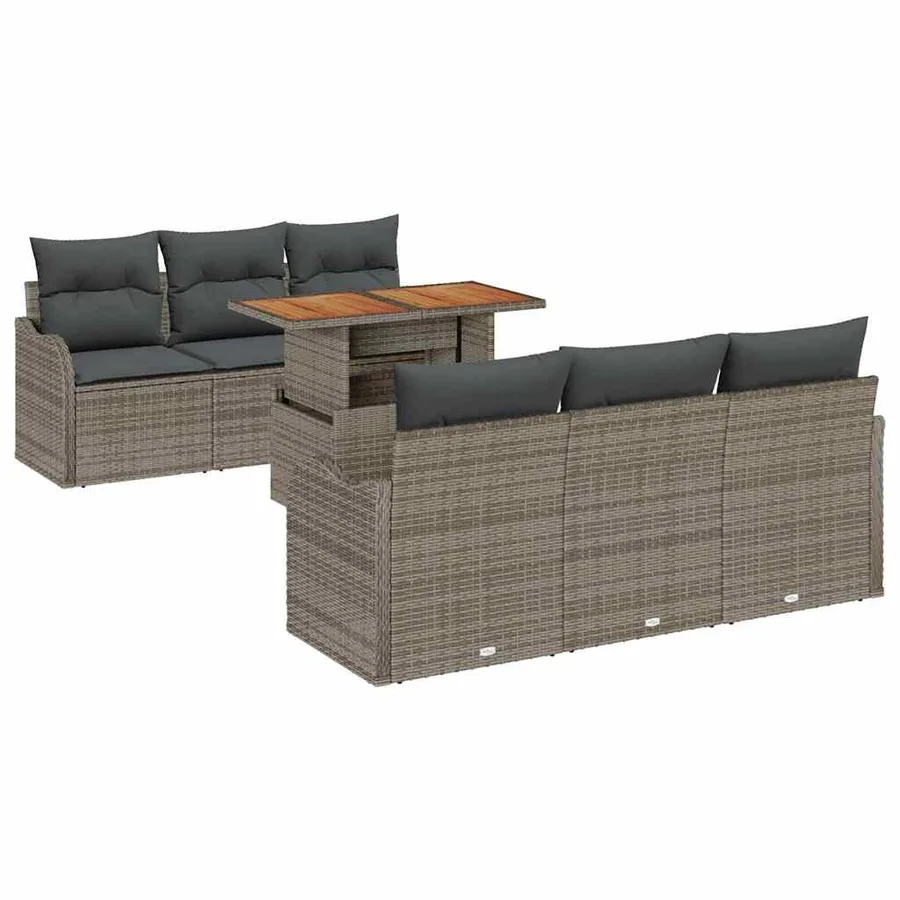 Ensemble de canapé de jardin 7 pcs Gris Poly rotin - 2