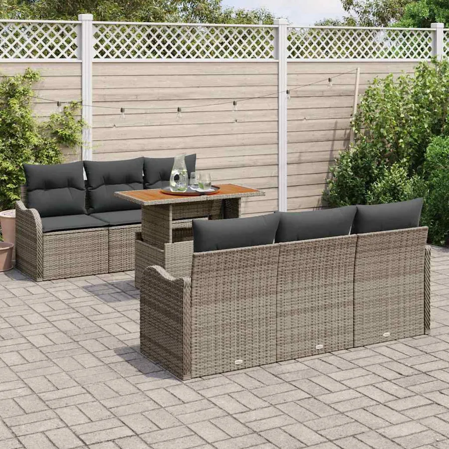 Ensemble de canapé de jardin 7 pcs Gris Poly rotin - 3