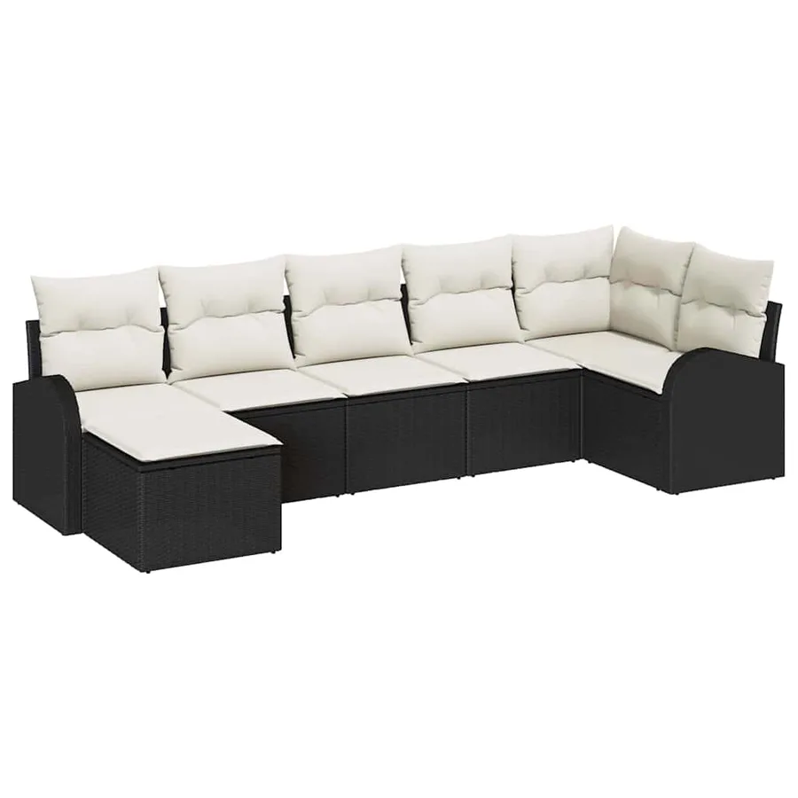 Ensemble de Canapés avec coussin 7 pcs Noir polyrotin - 2