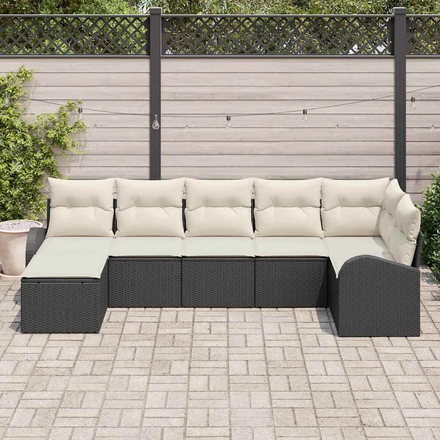 Ensemble de Canapés avec coussin 7 pcs Noir polyrotin - 3