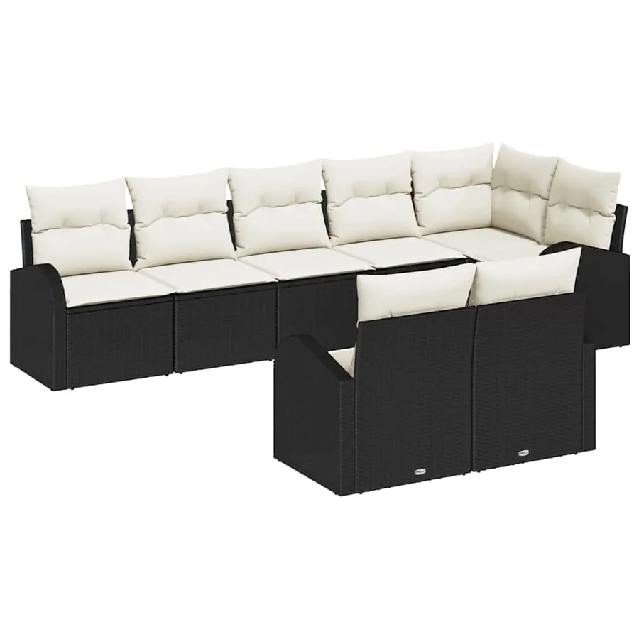 Ensemble de canapé de jardin 8 pcs Noir et Blanc polyrotin