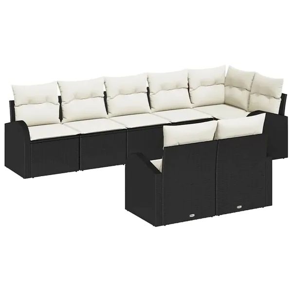 Ensemble de canapé de jardin 8 pcs Noir et Blanc polyrotin