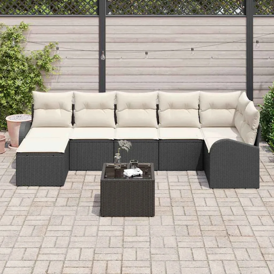 Ensemble de Canapés avec coussin 8 pcs Noir polyrotin - 3