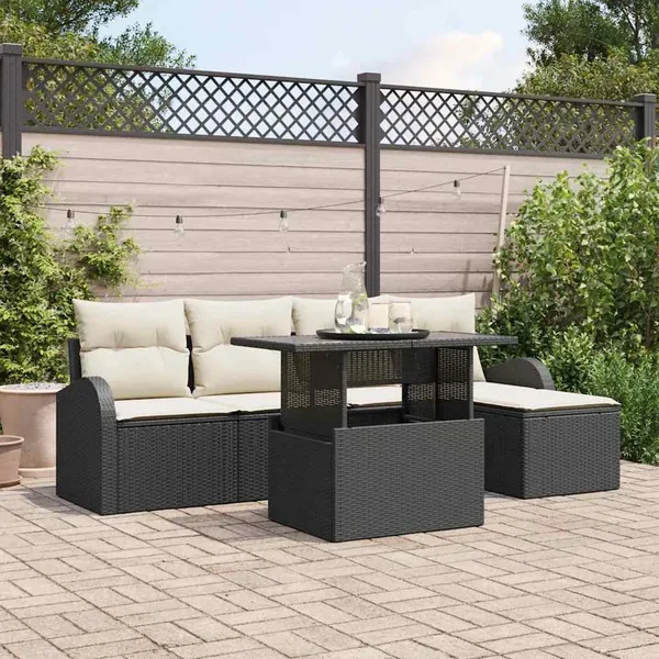 Ensemble de canapé de jardin avec coussin 6 pcs Noir Poly rotin