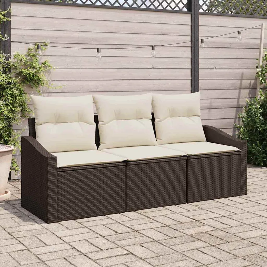 Ensemble de Canapés avec coussin 3 pcs Marron polyrotin