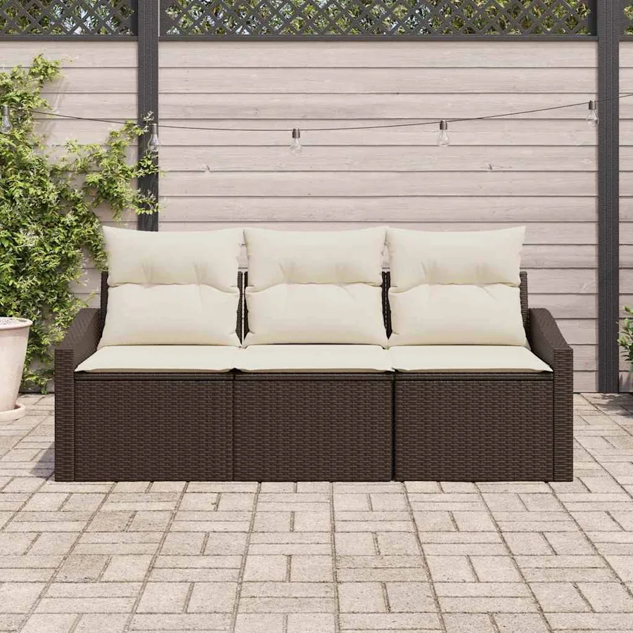 Ensemble de Canapés avec coussin 3 pcs Marron polyrotin - 3