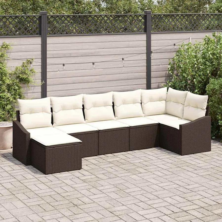 Ensemble de Canapés avec coussin 7 pcs Marron polyrotin