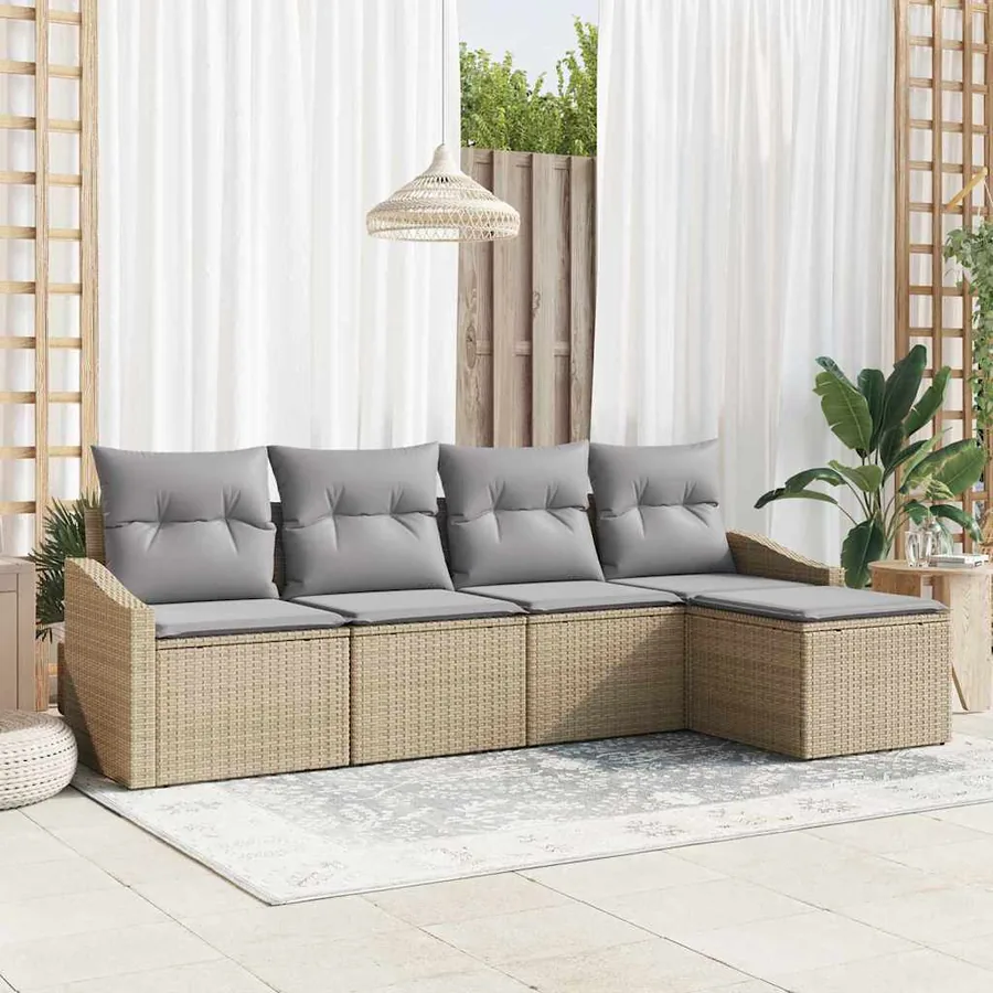 Ensemble de Canapés avec coussin 5 pcs Beige polyrotin