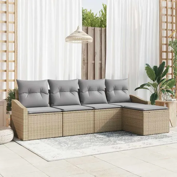 Ensemble de Canapés avec coussin 5 pcs Beige polyrotin