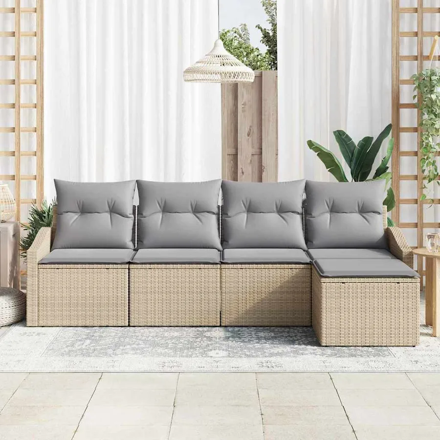 Ensemble de Canapés avec coussin 5 pcs Beige polyrotin - 3