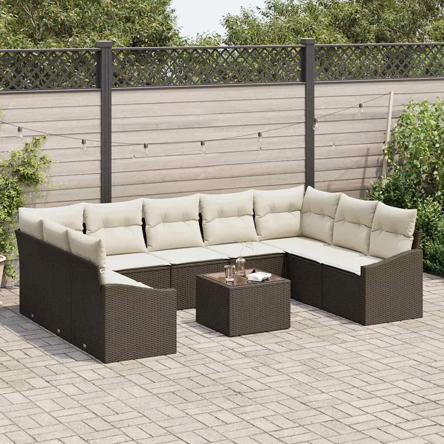 Ensemble de Canapés avec coussin 10 pcs Marron polyrotin - 3