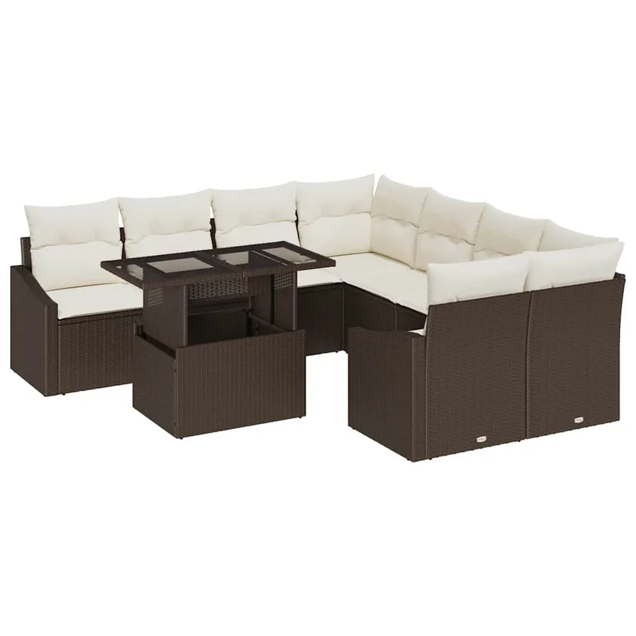 Ensemble de canapé de jardin 9 pcs Marron et Crème polyrotin - 2
