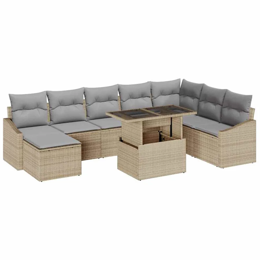 Ensemble de Canapés 9 pcs Beige et Gris clair polyrotin - 2