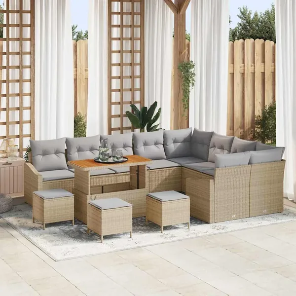 Ensemble de canapé de jardin 13 pcs Beige polyrotin