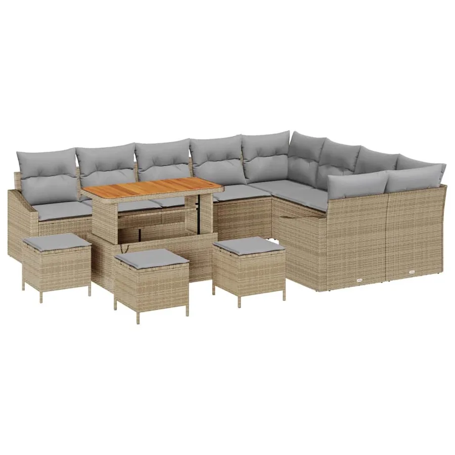 Ensemble de canapé de jardin 13 pcs Beige polyrotin - 2