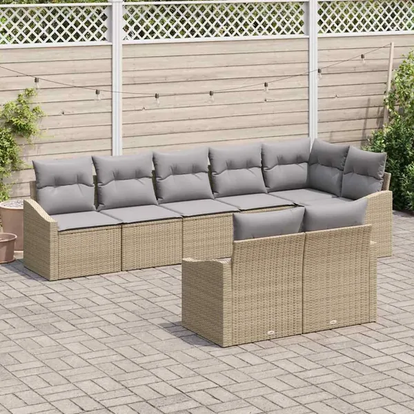 Ensemble de Canapés avec coussin 8 pcs Beige polyrotin