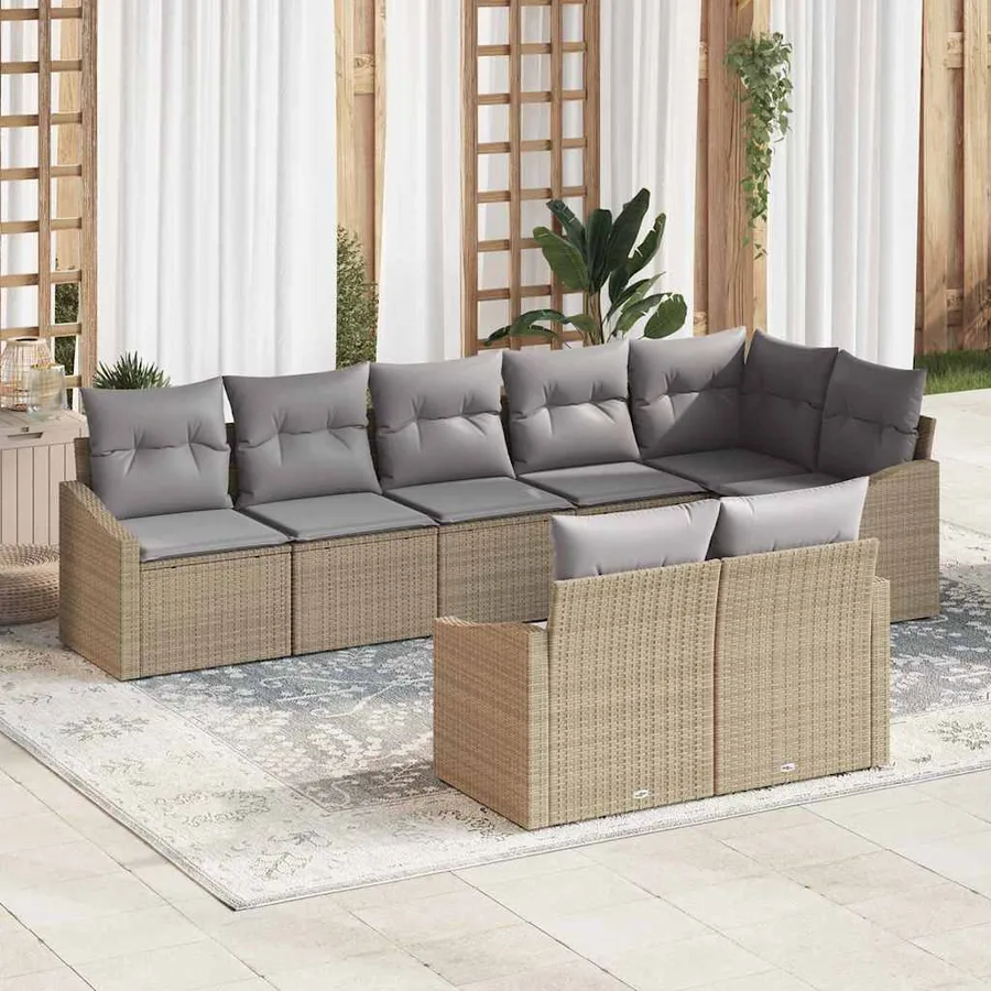 Ensemble de Canapés avec coussin 8 pcs Beige polyrotin - 3