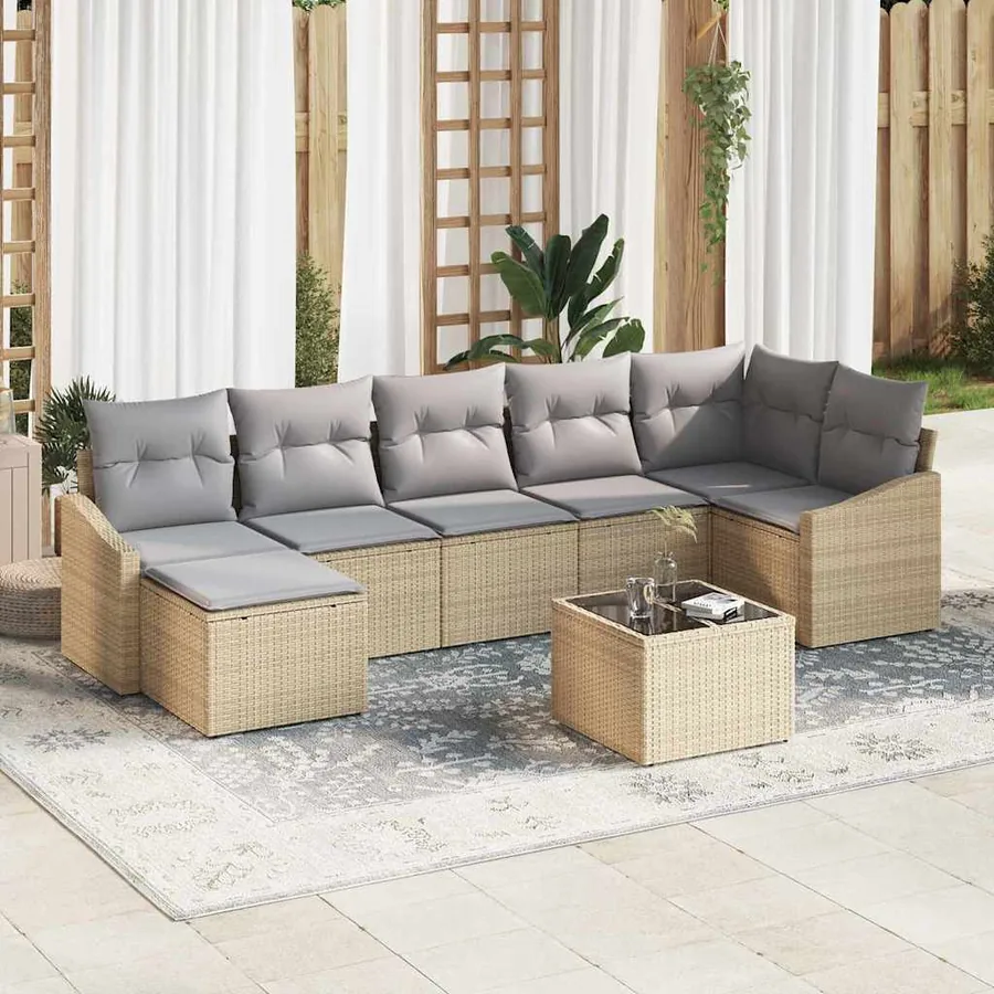 Ensemble de Canapés avec coussin 8 pcs Beige polyrotin