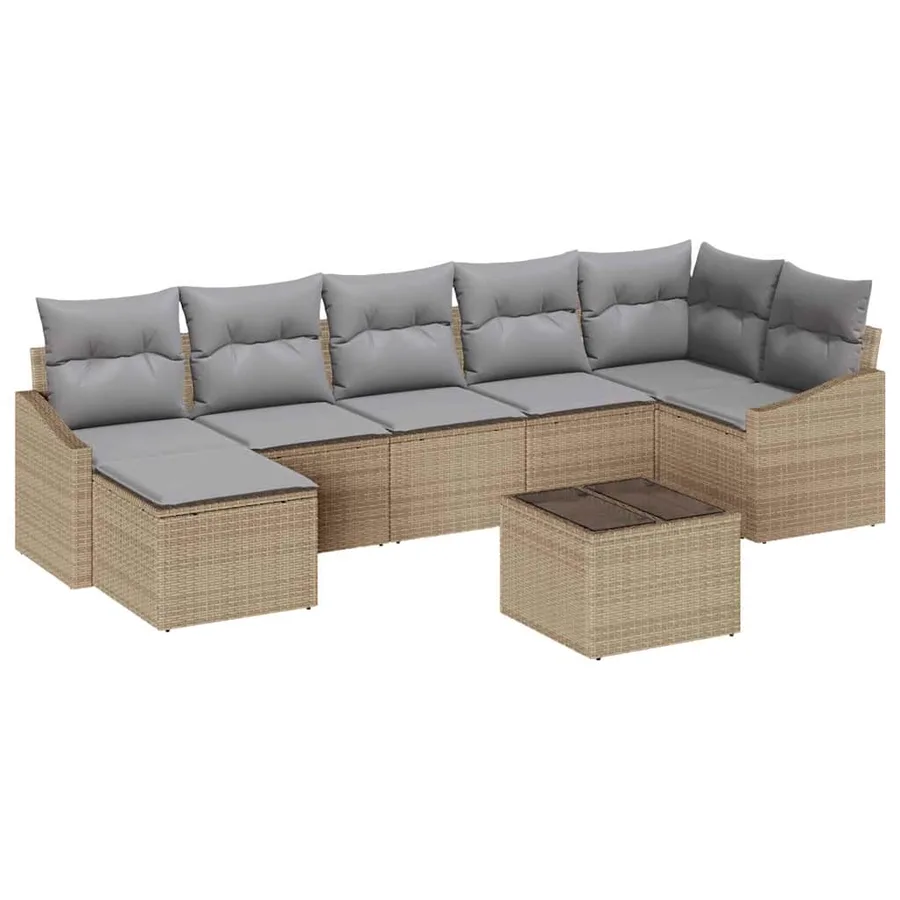 Ensemble de Canapés avec coussin 8 pcs Beige polyrotin - 2