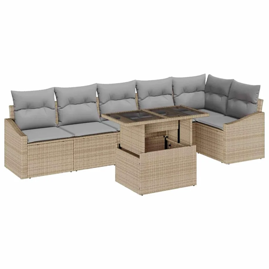 Ensemble de canapé de jardin 7 pcs beige et gris clair - 2