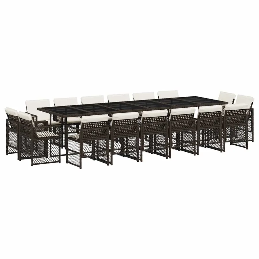 Ensemble à manger de jardin et coussins 17 pcs marron rotin - 2