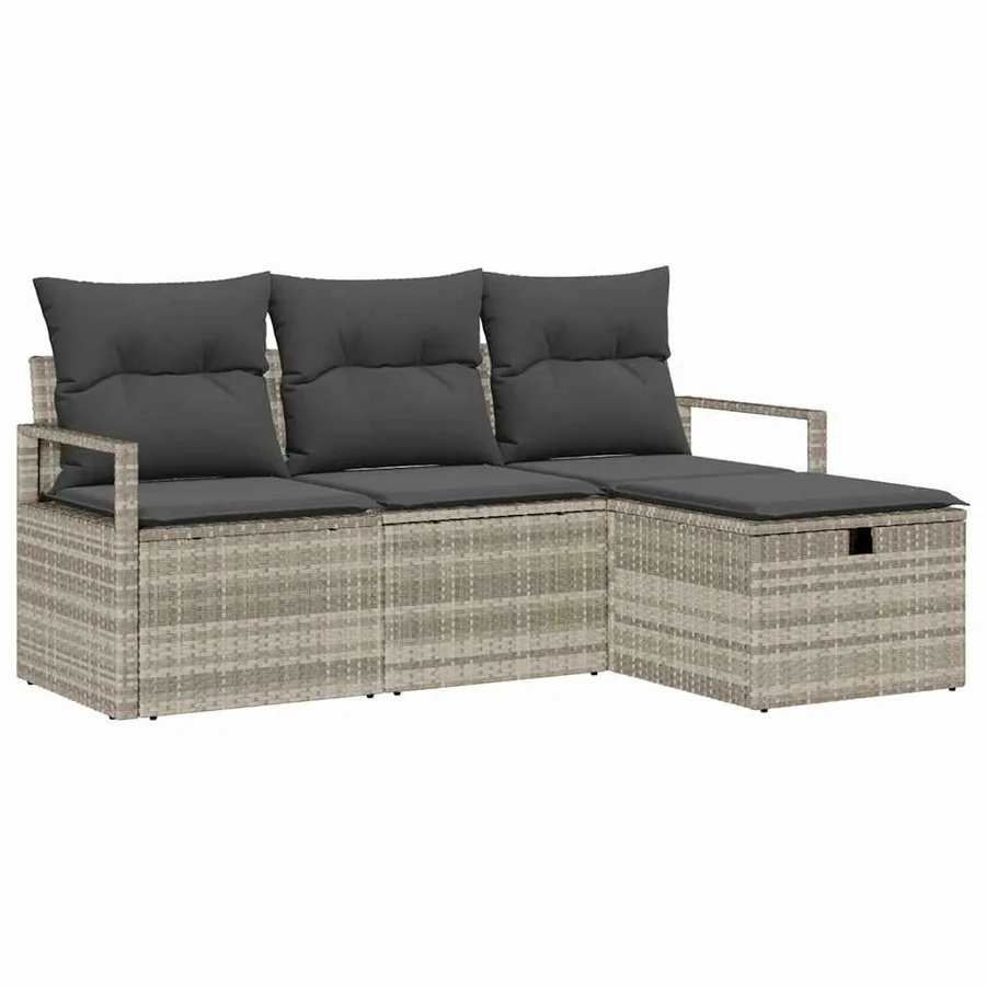 Ensemble de Canapés avec coussin 4 pcs Gris clair polyrotin - 2