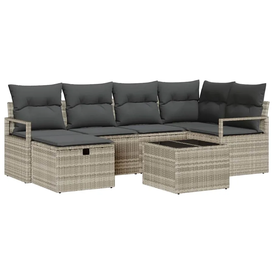 Ensemble de Canapés avec coussin 7 pcs Gris clair polyrotin - 2