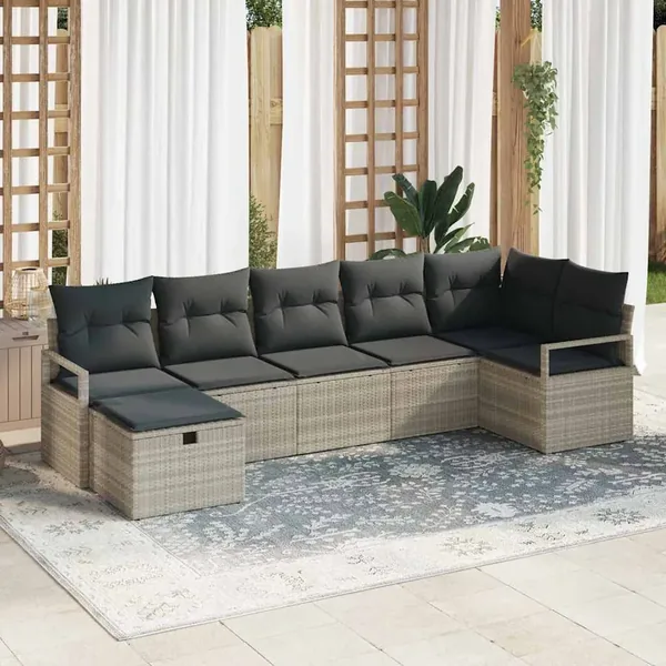 Ensemble de Canapés avec coussin 7 pcs Gris clair polyrotin