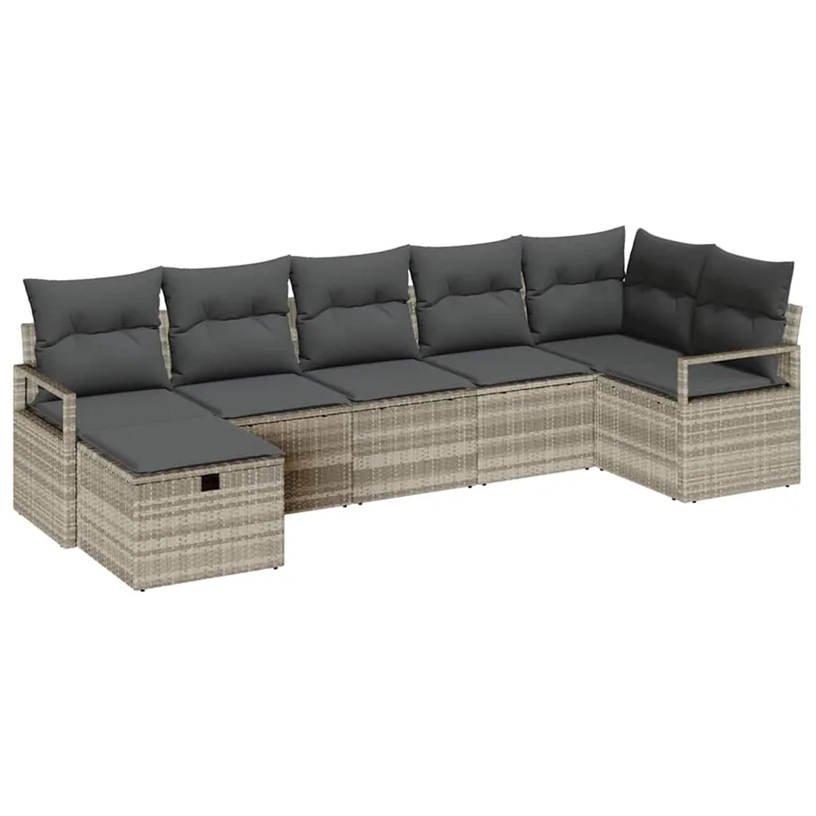 Ensemble de Canapés avec coussin 7 pcs Gris clair polyrotin - 2