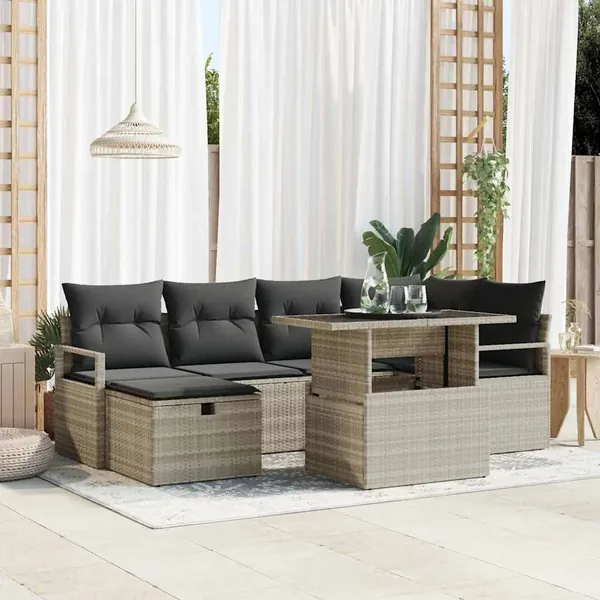 Ensemble de canapé de jardin 7 pcs Gris clair Poly rotin