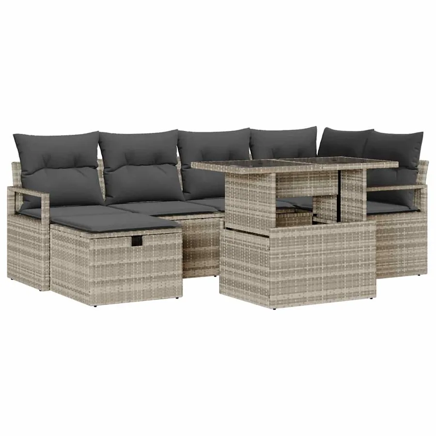Ensemble de canapé de jardin 7 pcs Gris clair Poly rotin - 2