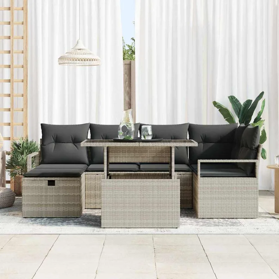 Ensemble de canapé de jardin 7 pcs Gris clair Poly rotin - 3