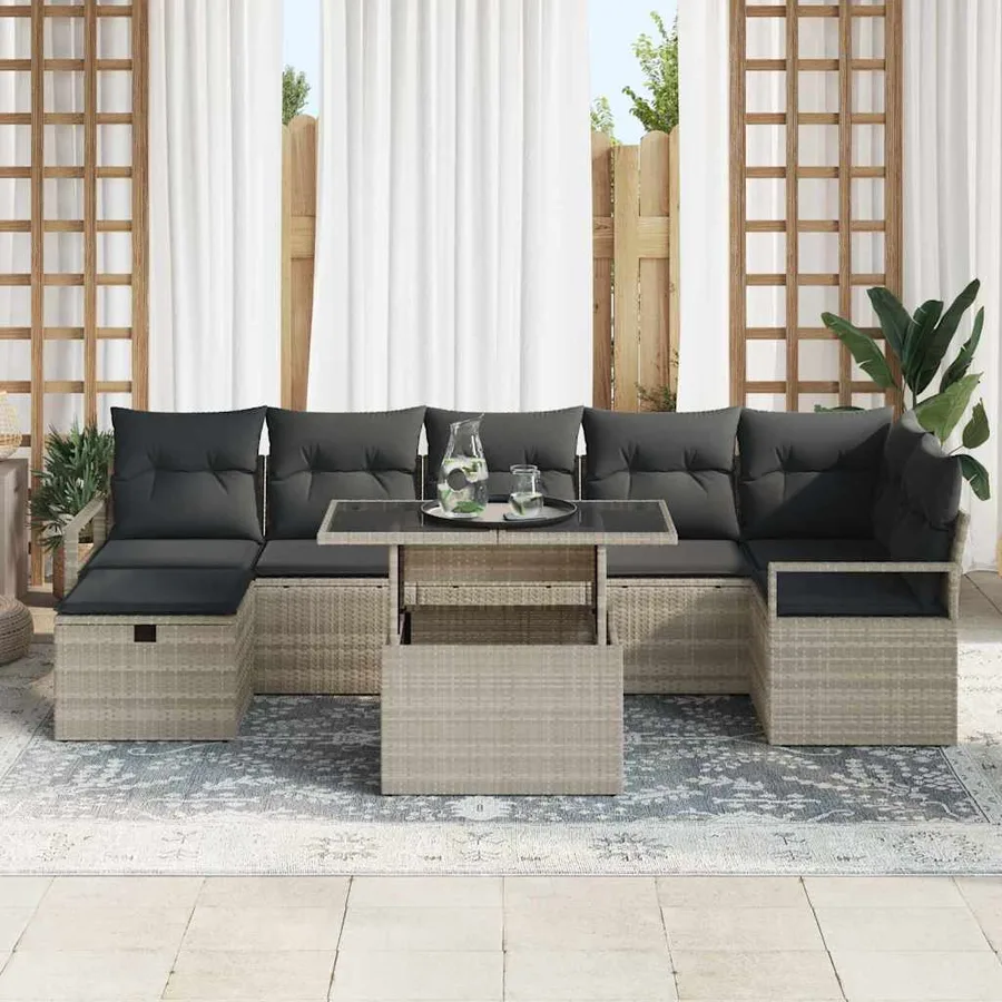 Ensemble de canapé de jardin 8 pcs Gris clair Poly rotin - 3