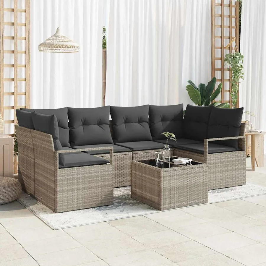 Ensemble de Canapés 7 pcs Gris clair et gris foncé polyrotin