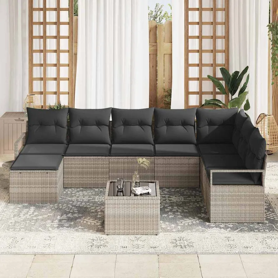 Ensemble de Canapés avec coussin 9 pcs Gris clair polyrotin - 3