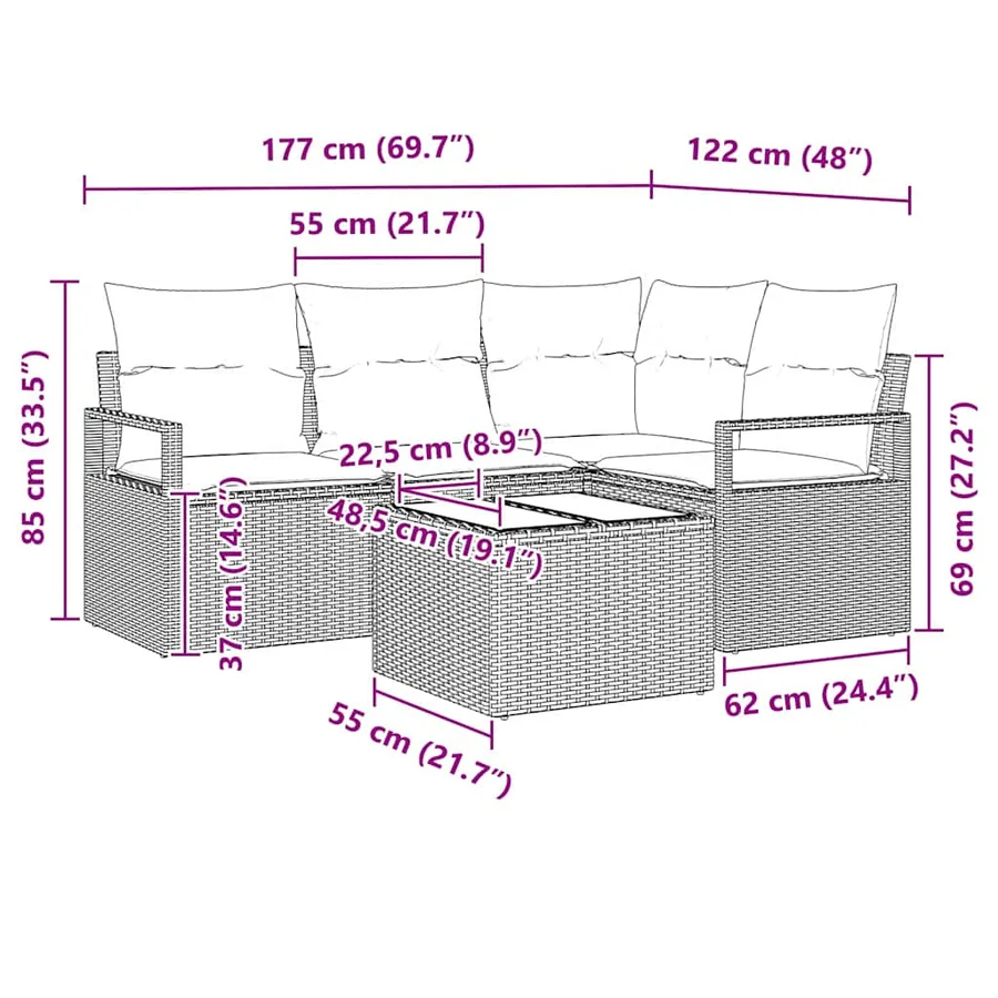 Ensemble de Canapés 5 pcs Gris clair polyrotin - 9