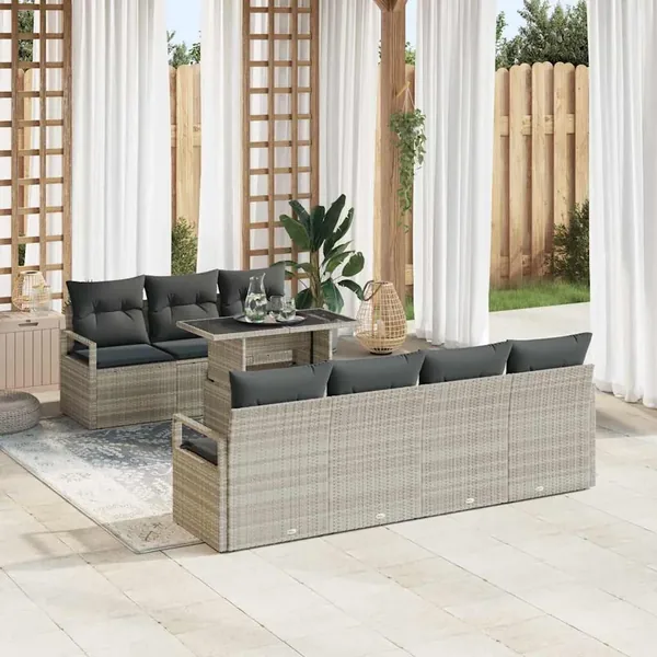 Ensemble de canapé de jardin 8 pcs Gris clair polyrotin