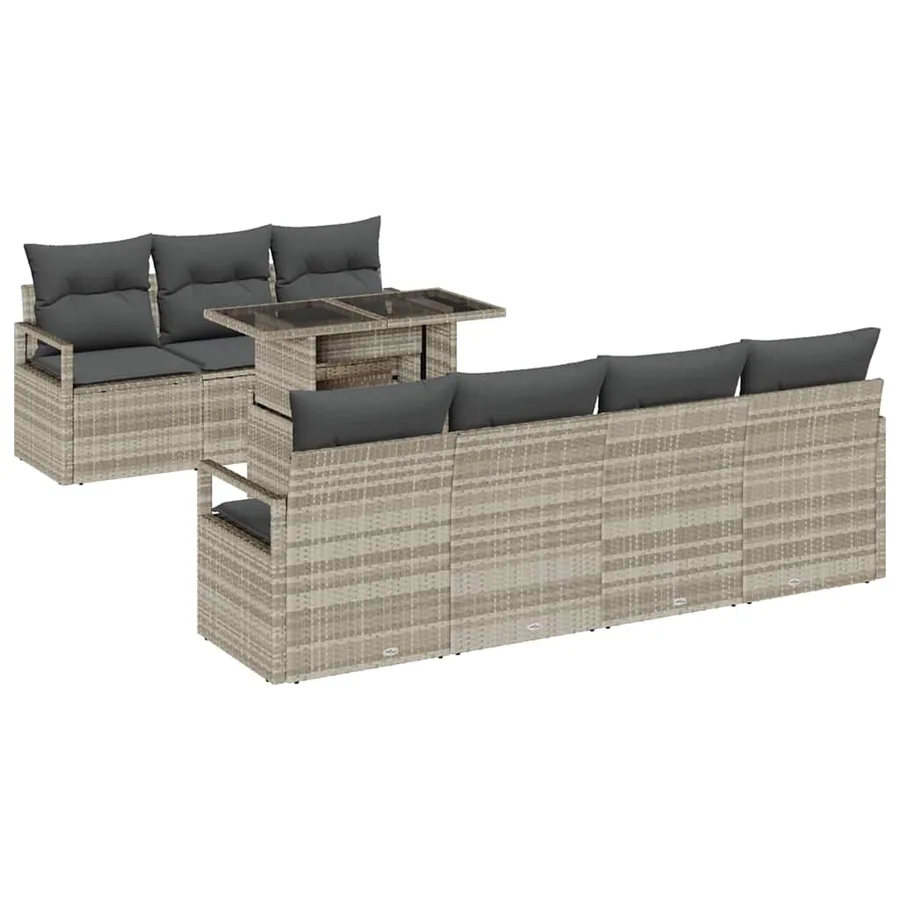 Ensemble de canapé de jardin 8 pcs Gris clair polyrotin - 2