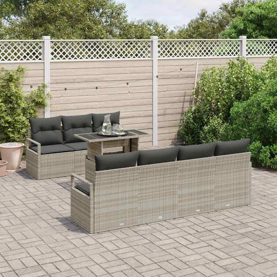 Ensemble de canapé de jardin 8 pcs Gris clair polyrotin - 3