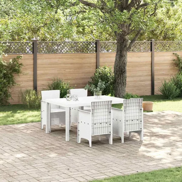 Ensemble de salle à manger pour jardin 5 pcs Blanc Rattan Polt
