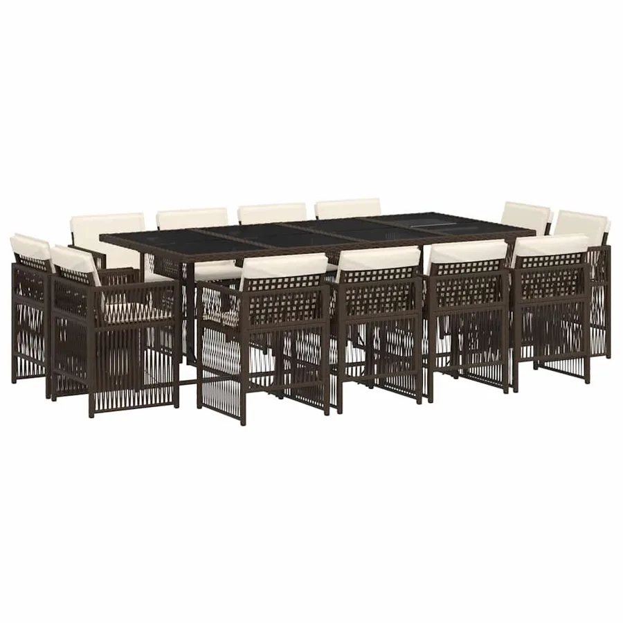 Ensemble à manger de jardin avec coussins 13 pcs marron rotin - 2