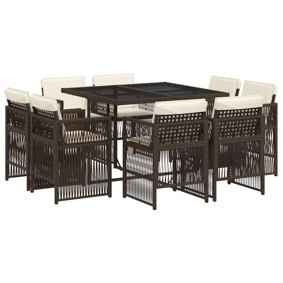 Ensemble à manger de jardin et coussins 9 pcs marron poly rotin - 2