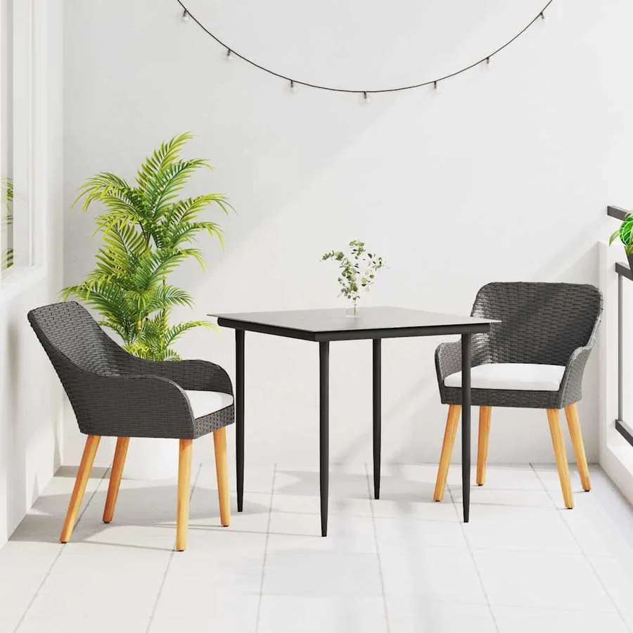 Ensemble de salle à manger pour jardin 3 pcs Noir polyrotin